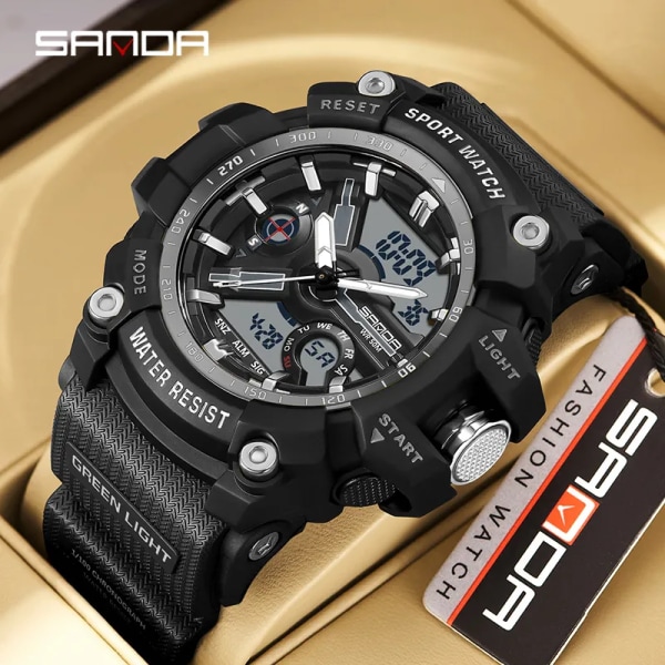 SANDA 3179 Digital Watch för män 50M vattentät watch Dual Display Quartz Watch för män Luminous Relogio Masculino Transparent white