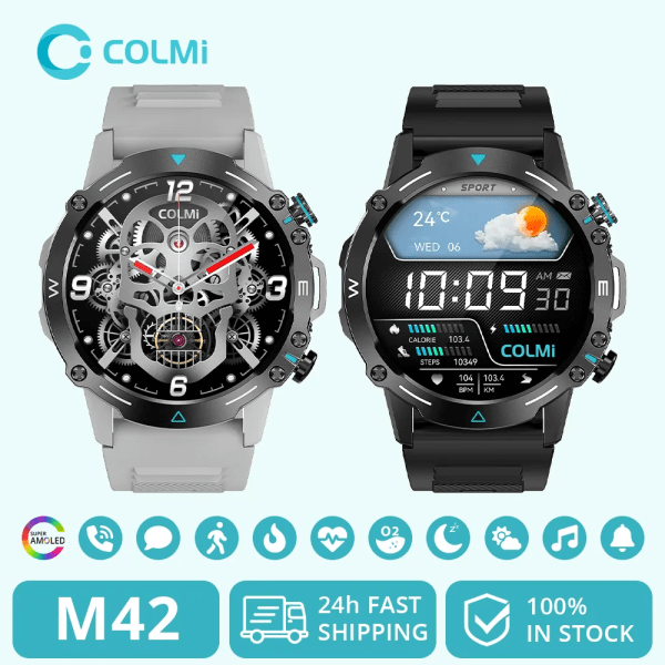 COLMI M42 Smartwatch 1,43'' AMOLED-skärm 100 sportlägen Röstuppringning Smart Watch Herr Dam Military Grade Toughness Watch Silver Metal Strap