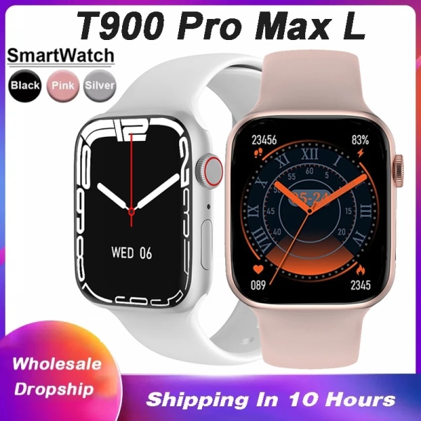 Ny T900 PRO MAX L Smart Watch Series 8 HD-skärm Custom Wall Bluetooth Call Voice Assistant Smart Watch 8 För IOS Android-telefon White