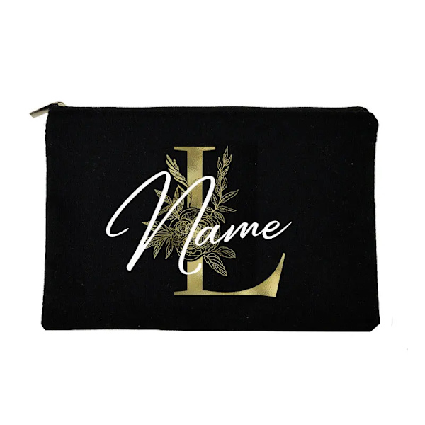 Personliga initialer Sminkväska Brudtärna Maid of Honor Semester Canvas Monogram Kosmetisk påse Bröllop möhippa Present L