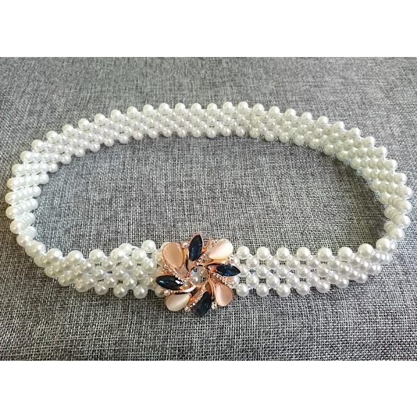 Elegant kvinnor Pärl midjebälte Elastiskt spänne Pärlkedja Bälte Kvinnliga tjejer Klänning Kristallrem Pearl Elastiskt bälte Lyxmärke a2 scaling size 60-85cm