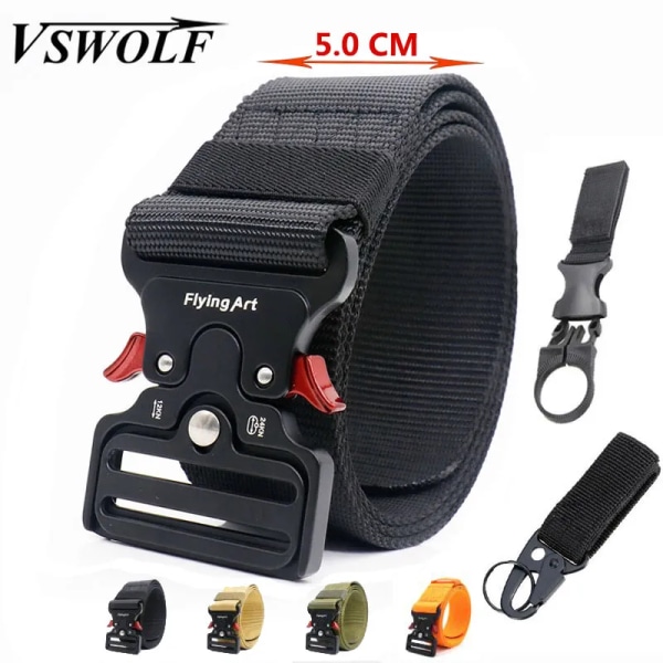 Taktiskt nylon för män Army Militärbälte Byxor Metallspänne Canvas Midjeband Man Polis Utomhusträning Midjebälte brett belt with 2 hook(.2371) 125cm(.2371)