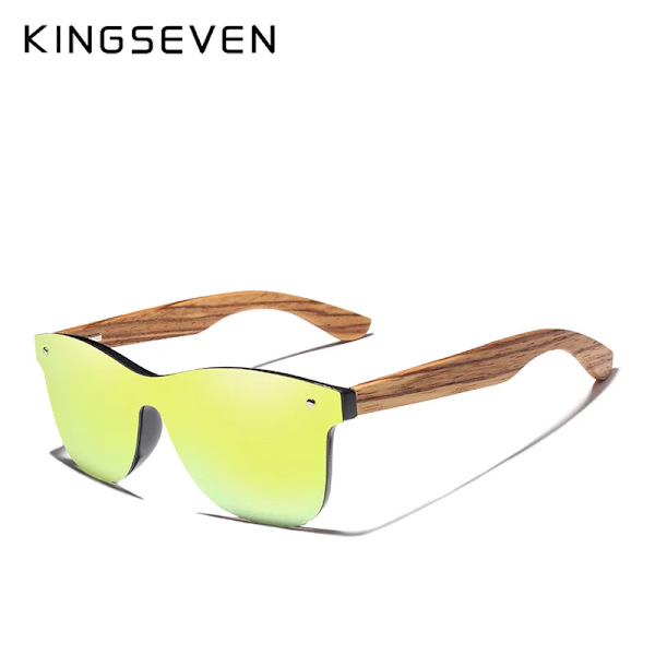 KINGSEVEN 2021 Polarized Square Solglasögon Herr Dam Zebra Träram Spegel Flatlins Körning UV400 Glasögon gold Zebra wood With Wood Case