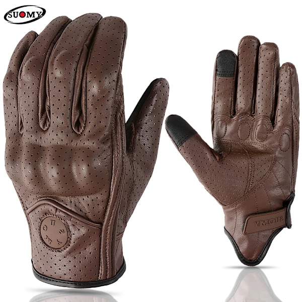 Suomy Sommar Brun Motorcykelhandskar Fingerlösa Getläder Moto Åkhandske Halv Finger Retro Herr Dam Motorcykel Halv Handske SU13 Brown-Hole M