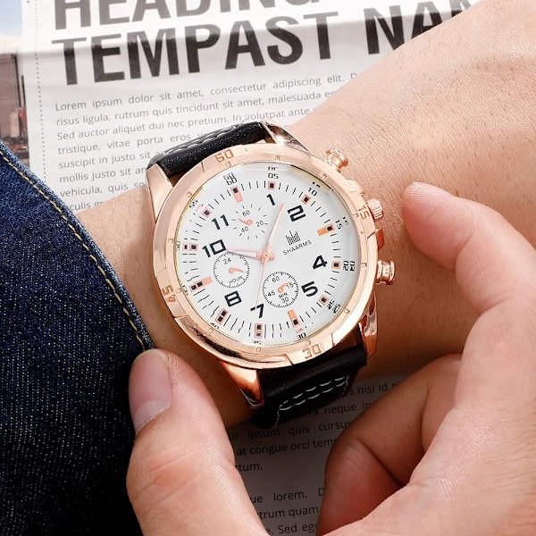 Herrmodeklocka Watch med stor urtavla Läderrem överdimensionerad watch Army Military Relogios Masculino Black