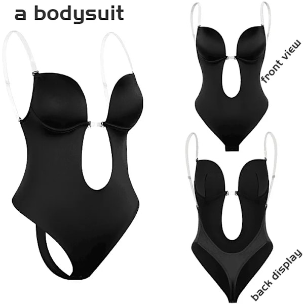 Full Body Shapewear Dam Deep V Sexig Cabriolet BH Stringform Bär Rygglös Osynlig Push Up BH Underkläder Bantningskorsett black S(32or70)
