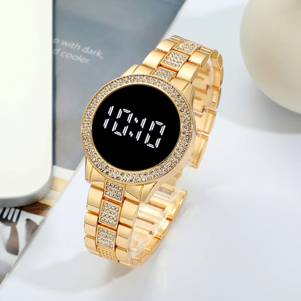 Trendiga produkter 2021 Nytt mode band i rostfritt stål Kvinnor Led Digitala klockor Rhinestone Watch för kvinnor Relogio Clock Gold