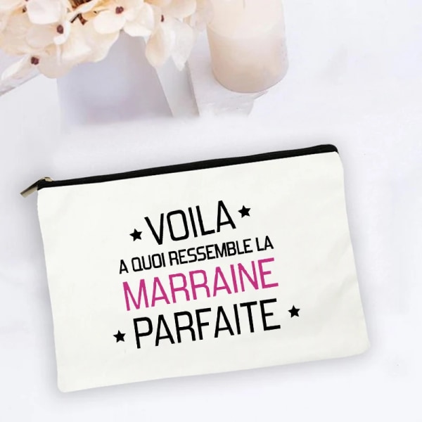 Bästa gudmor franska print sminkväskor Kvinnor Kosmetikväska Case Organizer Kvinnlig Tvätt Förvaringspåse Marraine Presenter W17757-TBWH-D