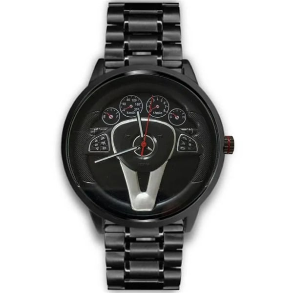 Casual Personality Klassisk precision watch Racing gratis rostfritt Casual Sport 3D bilrattklocka Black gold leather