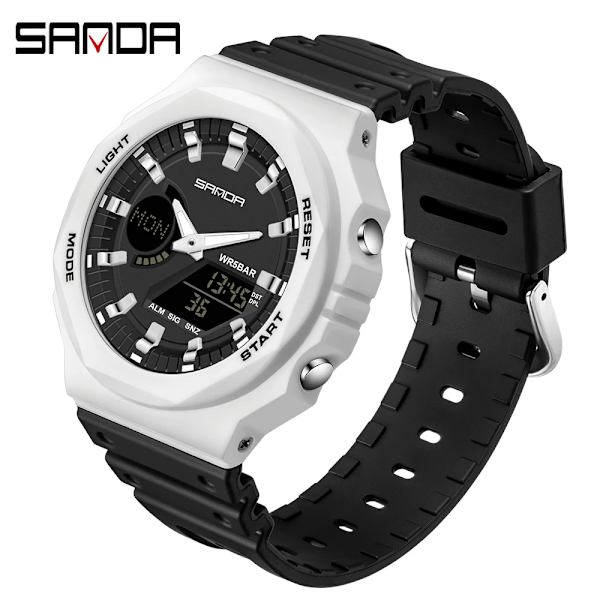 SANDA Utomhussportklockor Män Ms LED Digitala klockor Militär Vattentät Date Elektronisk Watch Pojke Tjej Relogio Masculino White black