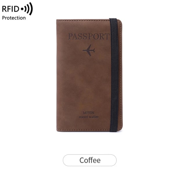 Elastiskt band läder cover RFID-blockering för kort Resepasshållare Kvinnor Män ID-dokument Case Coffee
