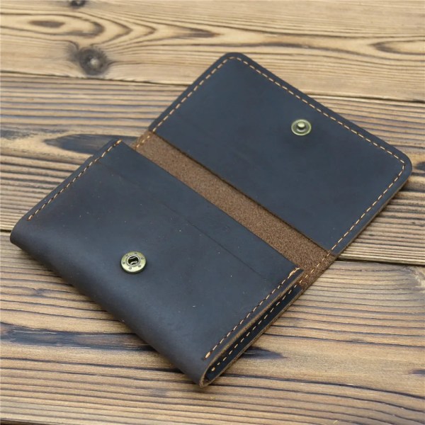 ID-/kreditkortshållare Bifold Plånbok framficka i äkta läder Vintage koläder Unisex plånbok Kreditkortshållare Travel dark brown