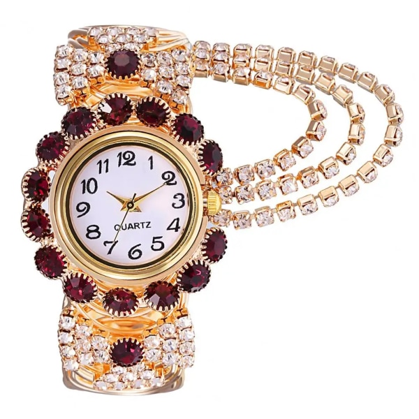 Rhinestone Quartz Watch Shiny Fashion Stable Performance Armband Watch för vardagen Red