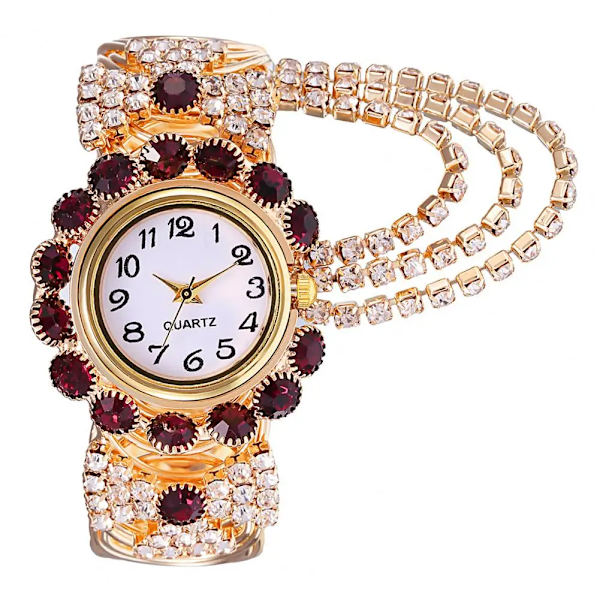 Rhinestone Quartz Watch Shiny Fashion Stable Performance Armband Watch för vardagen Red