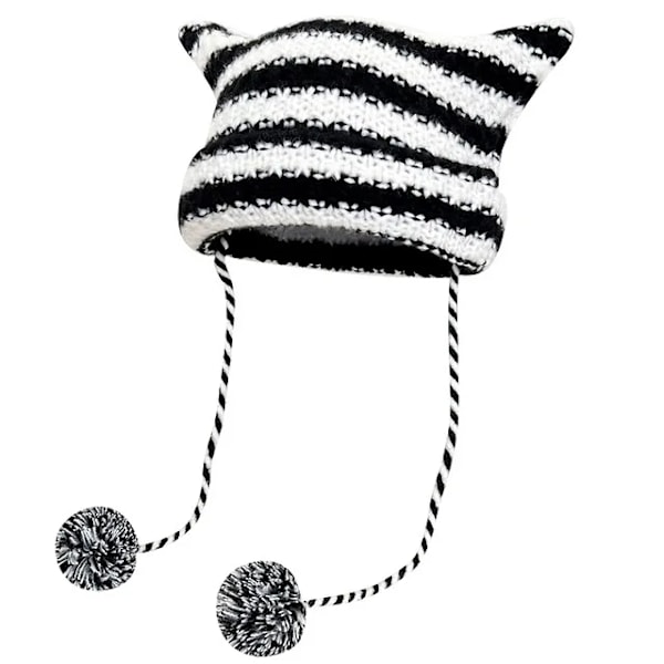 Harajuku Punk Gothic Stickad Kattöron Liten Djävulsmössa Millennium Kvinna Kawaii Designer Vinter Handgjord Beanie Keps för Kvinnor style 11
