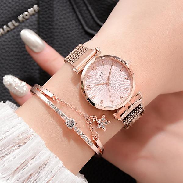 Kvinnor Set Quartz Klockor För Kvinnor Rose Gold Magnetic Watch Dam Rosa Urtavla Watch Kvinna Kvinna Relogio Feminino rose pink set