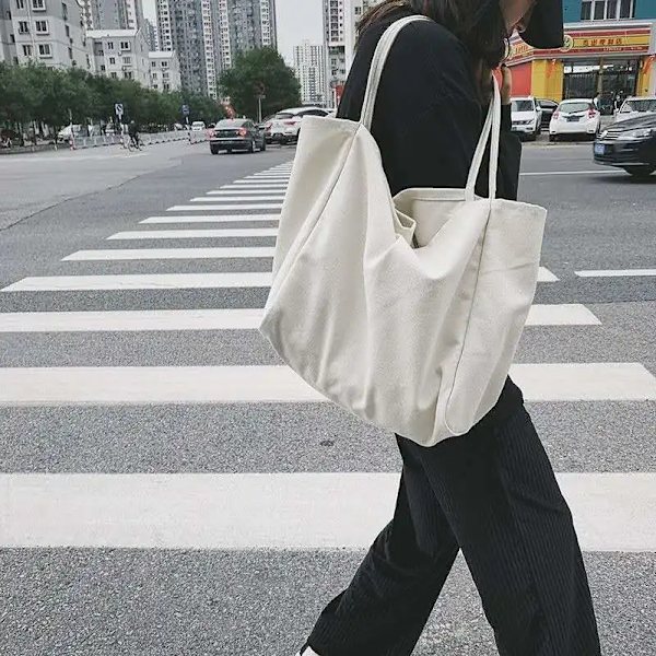 Axelväska i canvas Stor kapacitet Livsmedelsväskor Enkel enfärgad Designerhandväska Återanvändbar Shopper Eco Shoppingväskor Auburn