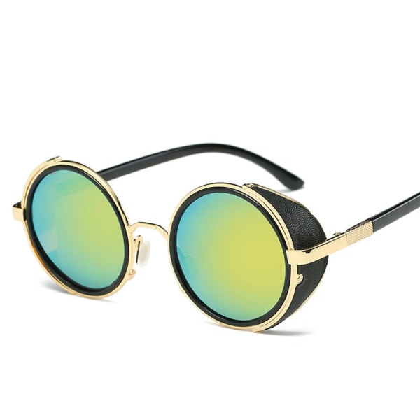 2023 Mode Vintage Runda SteamPunk Flip Up Solglasögon Klassiska Dubbellagers Clamshell Design Solglasögon Oculos De Sol 1-Black-Gray As Picture