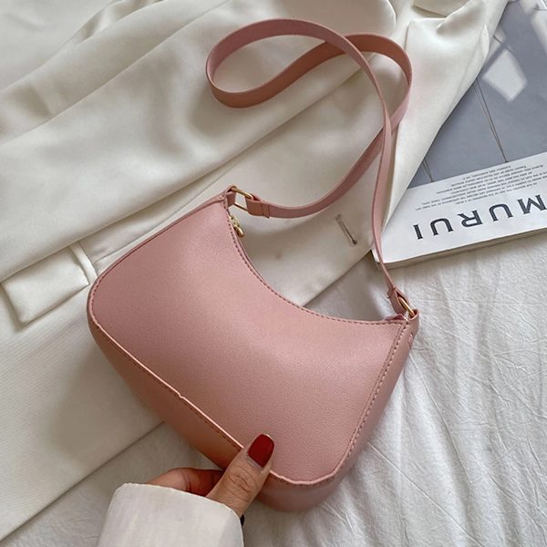 Nya handväskor för dammode Retro enfärgad PU-läder Axelväska Underarmsväska Casual Dam Hobos Handväskor Designerväska Pink 20x17x6cm