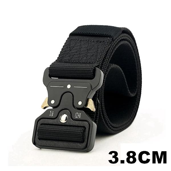 125-145CM taktiskt armébälte Militärträning Battle Nylon midjebälte Överlevnadstillbehör Krok Automatiska metallspännen för män 3.8cm Black belt 125cm