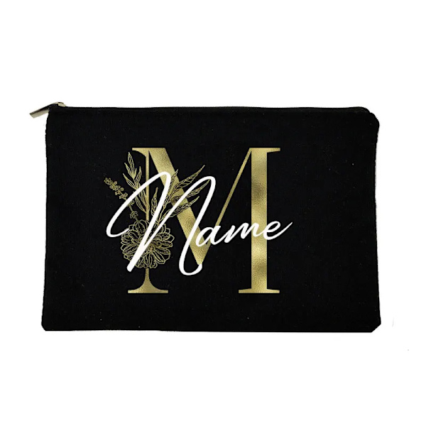 Personliga initialer Sminkväska Brudtärna Maid of Honor Semester Canvas Monogram Kosmetisk påse Bröllop möhippa Present M