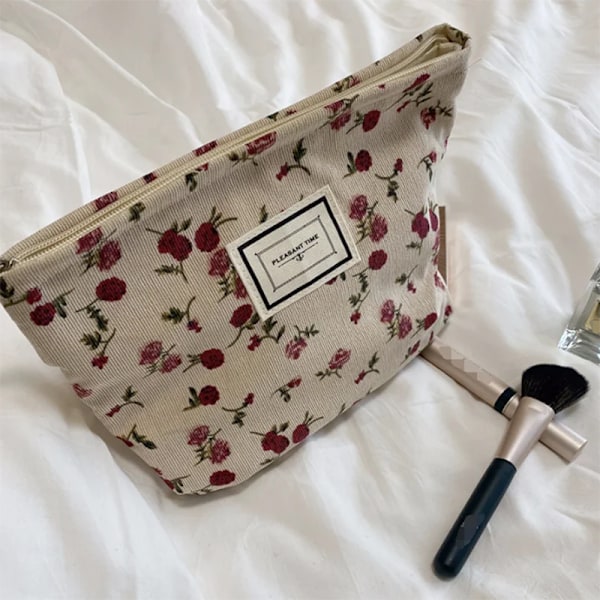Stor Kvinnor Blommig Kosmetikväska Blommor Sminkväska Resesmink Case Organizer Kvinnlig Handväska Clutch Handväska Dragkedja H