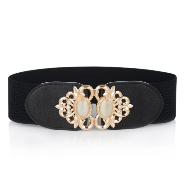 Kvinnors brett bälte dam guld designer elastiskt band med klänning jacka Dam lyxiga bälte tillbehör brett bälte x279 19-Black One Size