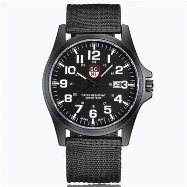 Märke Sport Militärklockor Mode Casual Quartz Watch Läder Analog Herr 2020 Ny SOKI Lyxarmbandsur Relogio Masculino Black-B