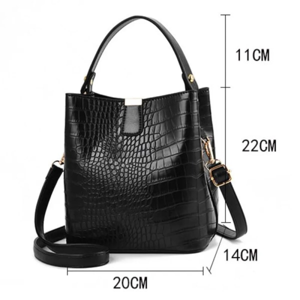 Retro Alligator Bucket Bags Dam Krokodil Mönster Handväska Kapacitet Casual Crocodile Shoulder Messenger Bags Dam PU handväska Black 20x14x22cm