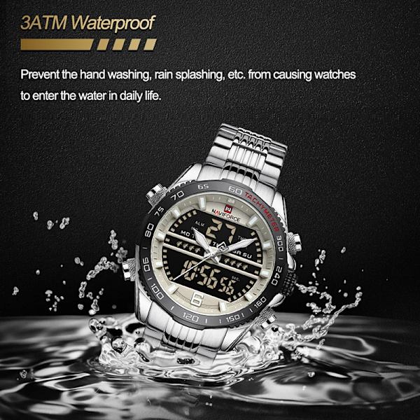 NAVIFORCE Nytt mode Sport Watch Digital Vattentät Quartz Chronograph Rostfri stålklocka Man Relogio Masculino RGBEBE-BOX