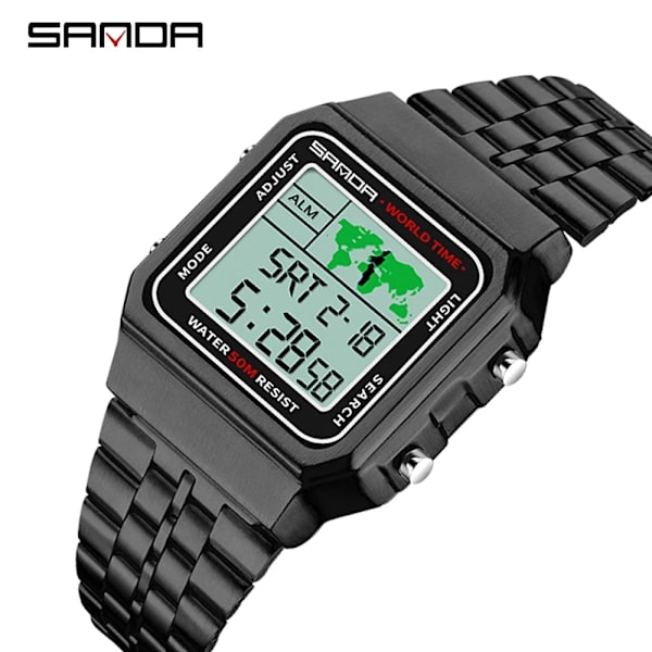SANDA 2022 Ny digital display Elektronisk watch Fyrkantig urtavla Lysande vattentäta multifunktionsklockor Herr Relogio Masculino 500 500 silver