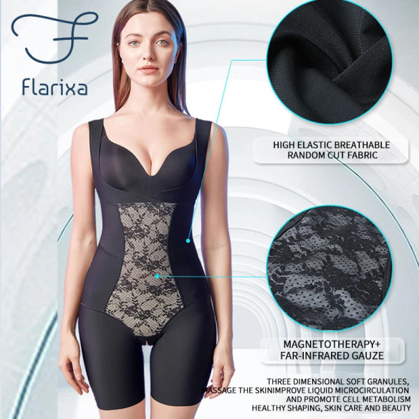 Flarixa Plus Size Shapewear Dam Waist Trainer Body Shaper Sömlös öppen gren Bodysuits i ett stycke Boxer Black XL