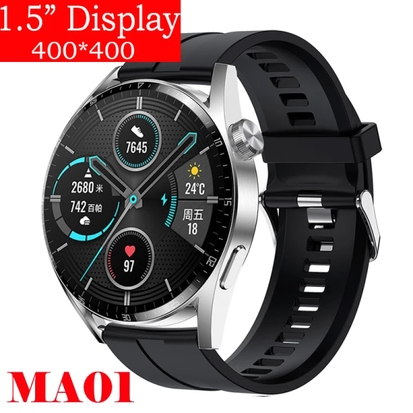 Ny Smart Watch Herr Android GT3 IP68 Vattentät NFC Smartwatch Trådlös Laddning Bluetooth Ring Herr Watch för Silver Silicone watch for men