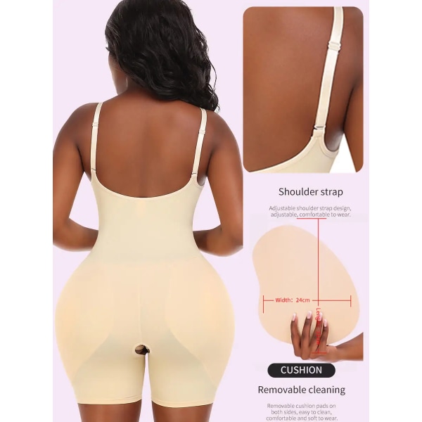 Body Shapewear Body Shaper Kvinnor Midja Slimming Enhancer Höftrumpskydd Öppen gren Axelremmar Spetsunderkläder Butt pad beige lace 3XL