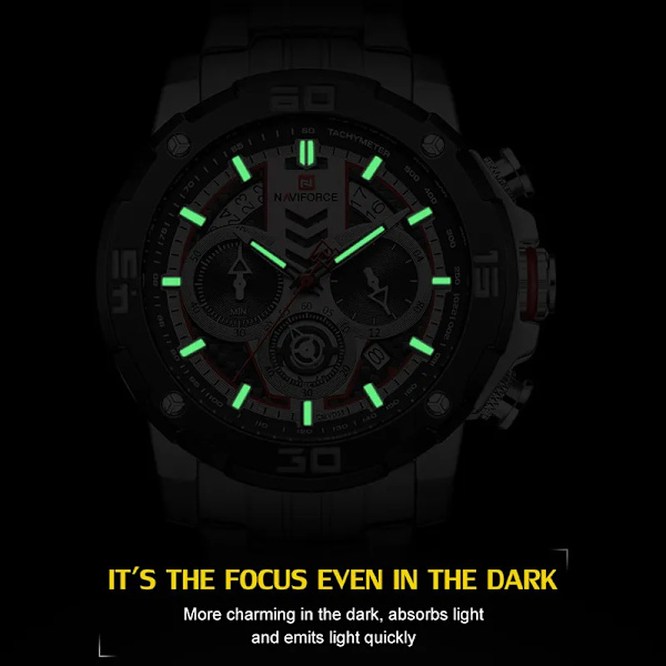 NAVIFORCE Herrklockor Toppmärke Lyx Luminous Quartz Watch Rostfritt stål Sportkronografklocka Relogio Masculino Leather Black Black