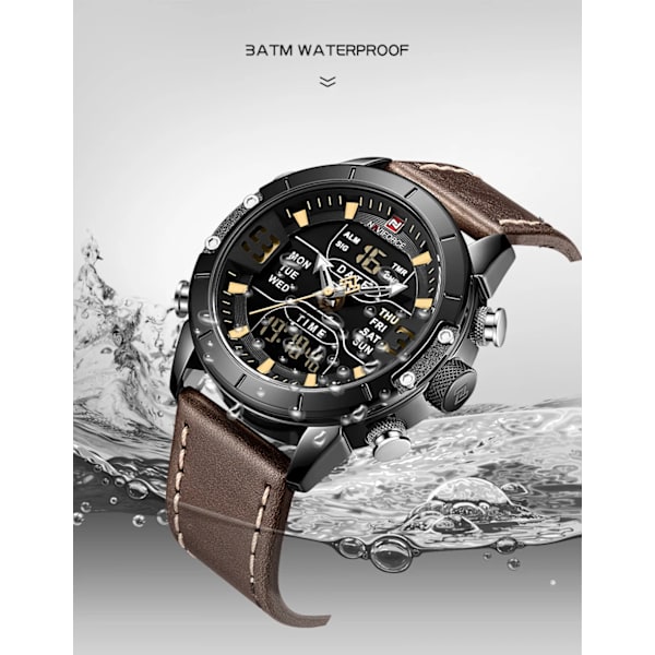 NAVIFORCE Watch Herr Top Lyx Märke Läder Vattentät Quartz Armbandsur Militär Sport Herrklockor Date Relogio Masculino L-Gold
