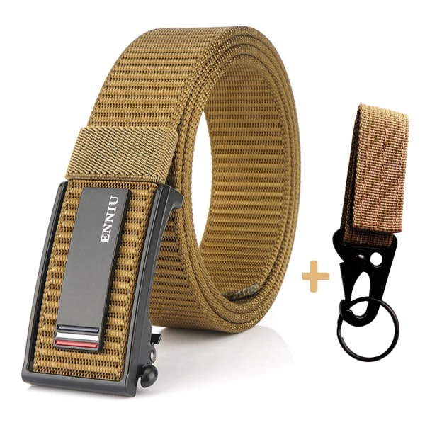 Nytt mode herrbälte Toppkvalitet Bekväma nylon för män Metall Automatiskt spänne Ung Canvas Taktisk designerbälte Brown Belt A Set 120cm Adjustable