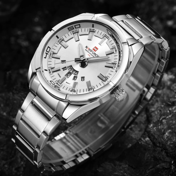 NAVIFORCE Top Lyx Märke Herr Sportklockor Herr Quartz Klocka Man Rostfritt stål Army Militär Watch Relogio Masculino Black White