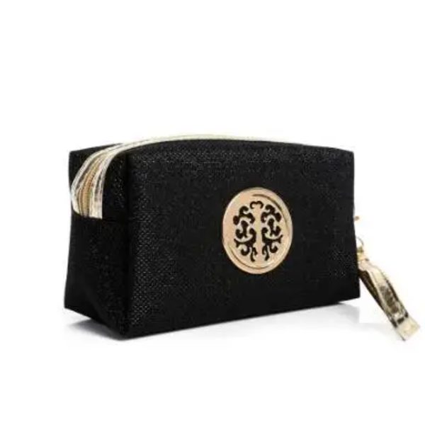 Kosmetisk väska för kvinnor män resor Bling dam dragkedja sminkväskor Mode smink Tvätta Toalettartiklar Organizer Påse Case Black(.680)