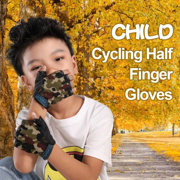 2023 New Child Cykling Camouflage Barns Half Finger Cykelhandskar Höga elastiska Halkfria cykelhandskar Ridutrustning mixed 1