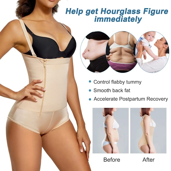 Nadainaa body shaper latex shapewear kvinnor rumplyftare magkontroll shaper bantning underkläder gördelförstärkare magformning 7096 Beige XXL