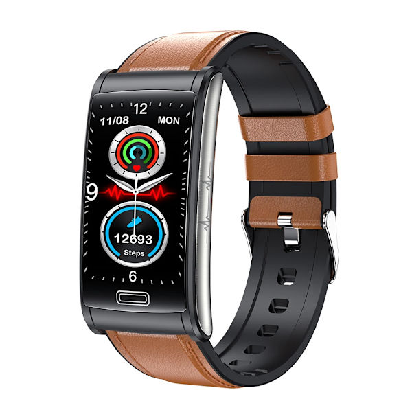 E600 EKG Smart Watch Herr Icke-invasiv Blodsocker Puls Blodtrycksmätare Sportsteg Smartwatch Dam Android brown leather