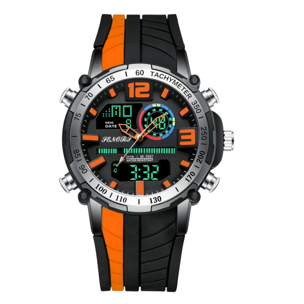 Toppmärke Watch Mode Dual Display Sport Herrarmbandsur Analog Digital Chronograph Vattentät klocka Relogio Masculino black-orange