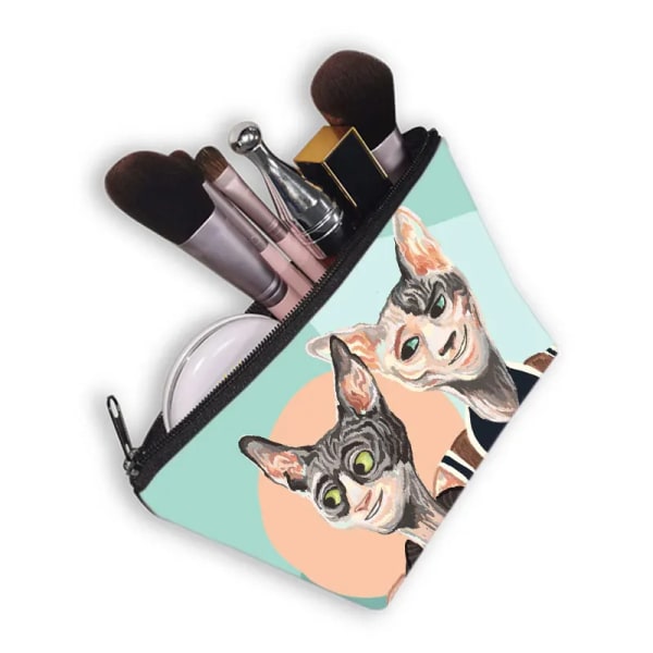 Sphynx Cat Print Kosmetikväska Kvinna Multifunktionell Skönhetsväska Dammtät förvaringsväska Dam Rese Case flickor Makeupväska shzbwumaom14
