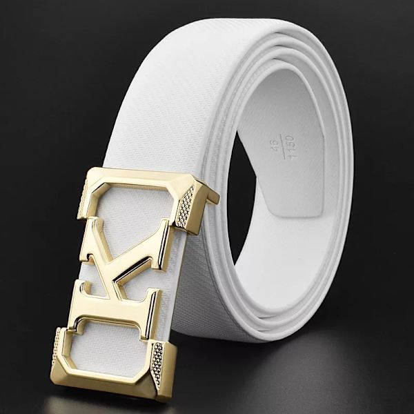K bokstaven Casual bälte för män Vit modedesigner bälten pojke fritid Koskn midjerem äkta läder metallspänne Midjeband white gold buckle 105CM