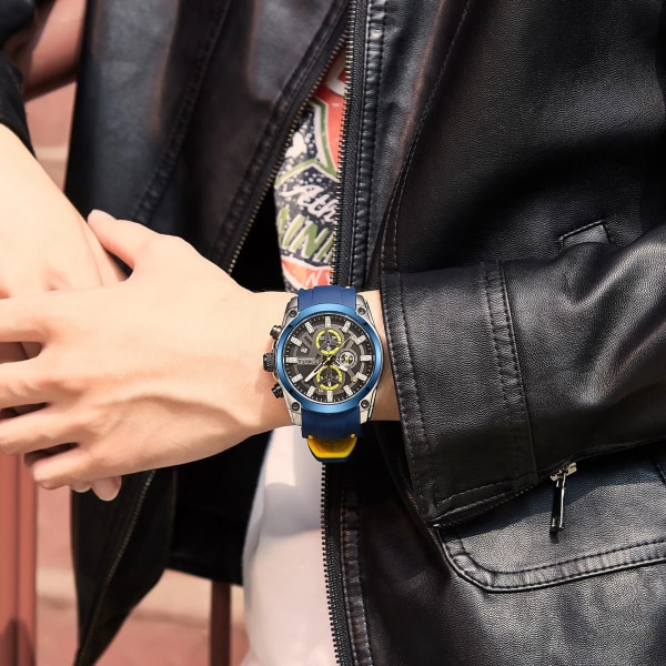 MEGIR Herrklockor Toppmärke Lyx Sport Militär Armbandsur Chronograph Luminous Date Quartz Moda Watch Läder Manklocka Rose black