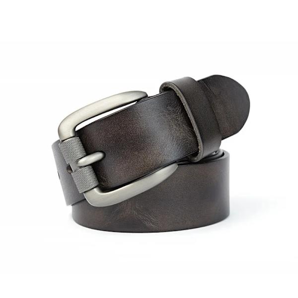 MEDYLA Mode för män Bälte Topp Naturligt läder Stabilt spänne Herr Vintage Bälte Lämpligt för jeans Casual Byxor Cummerbund Black gray 100cm