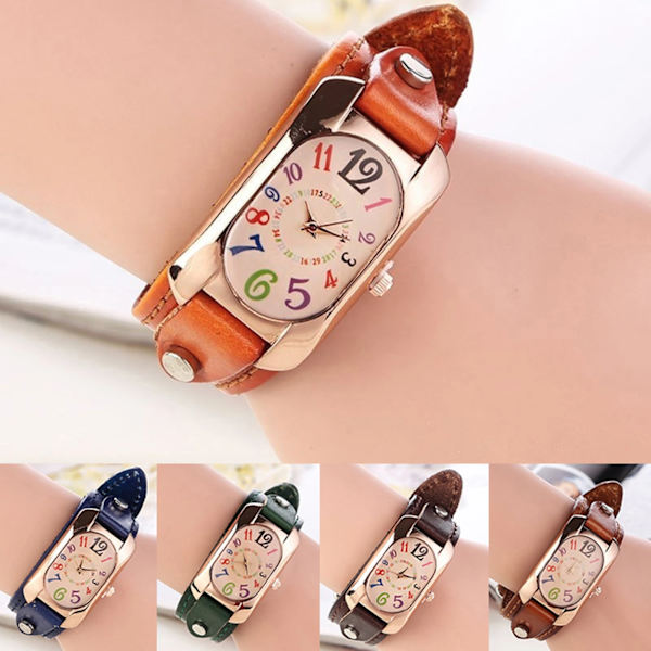 Vintage Casual Watch Alloy Urtavla Faux Läder Armband Avlångt case Analog Quartz Clock Dam Armbandsur Relojes Para Mujer Blue