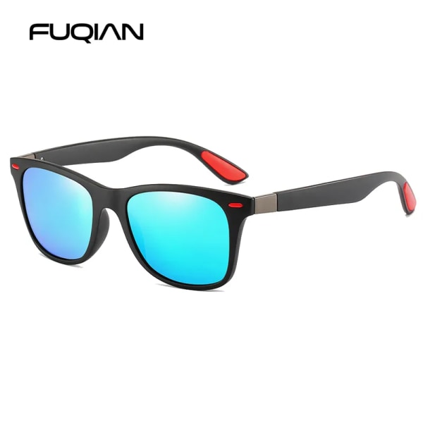 FUQIAN polariserade solglasögon Män Kvinnor Klassisk fyrkantig plast Solglasögon Manmode Svarta nyanser UV400 Black Red Black Polarized