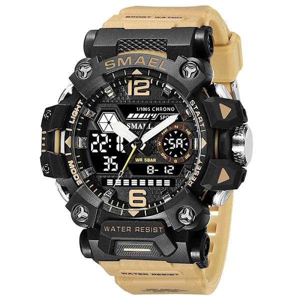 SMAEL Herrklockor 50m Vattentät Watch Military Man Watch Digital 8072 Dual Display Watch Quartz Led Digital KAHQI